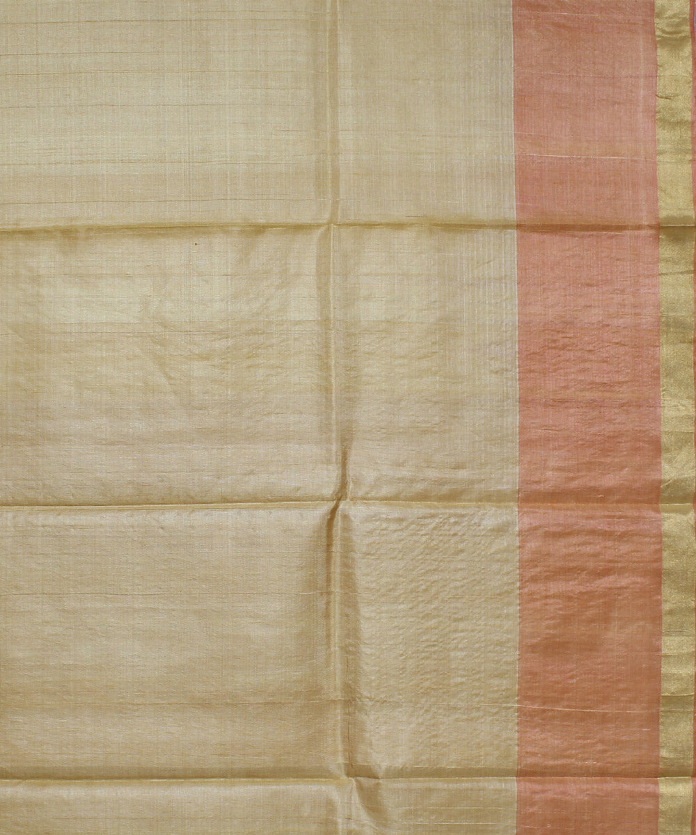 Yellow pink hand woven kosa tussar silk saree