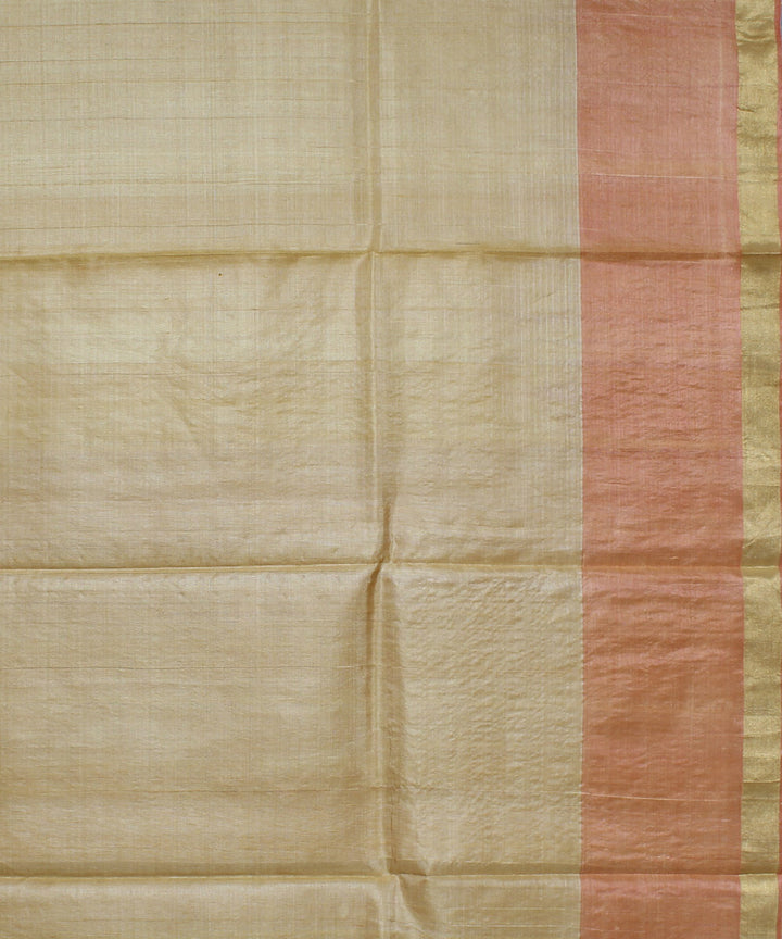 Yellow pink hand woven kosa tussar silk saree
