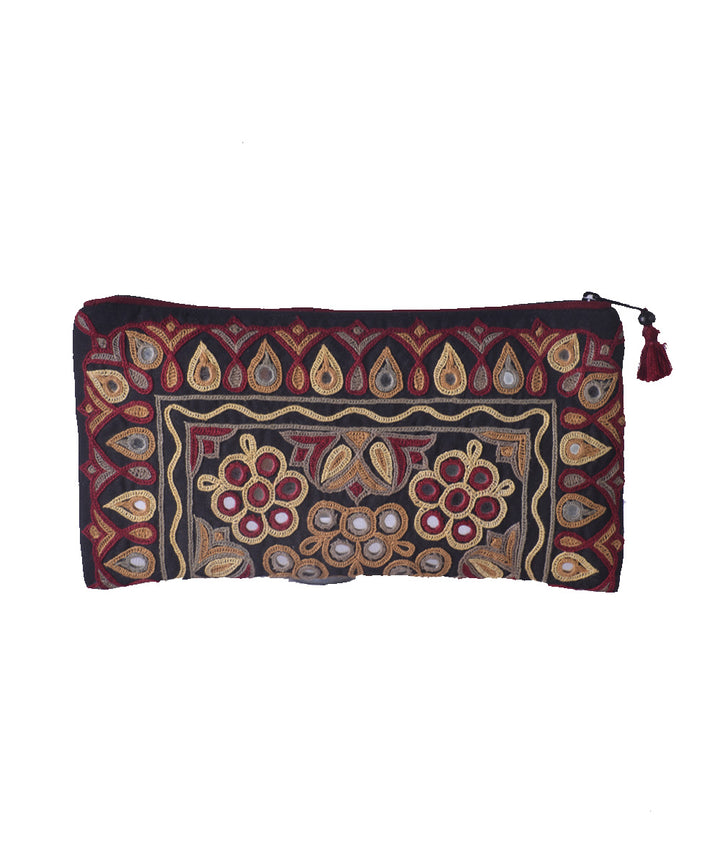 Multi color hand embroidery cotton clutch purse