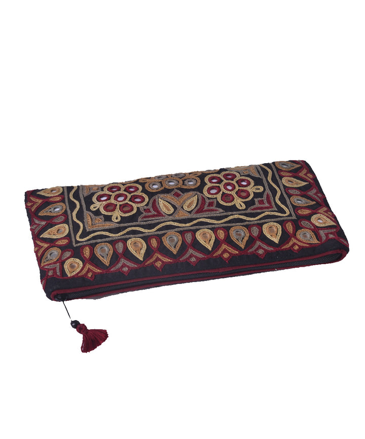 Multi color hand embroidery cotton clutch purse