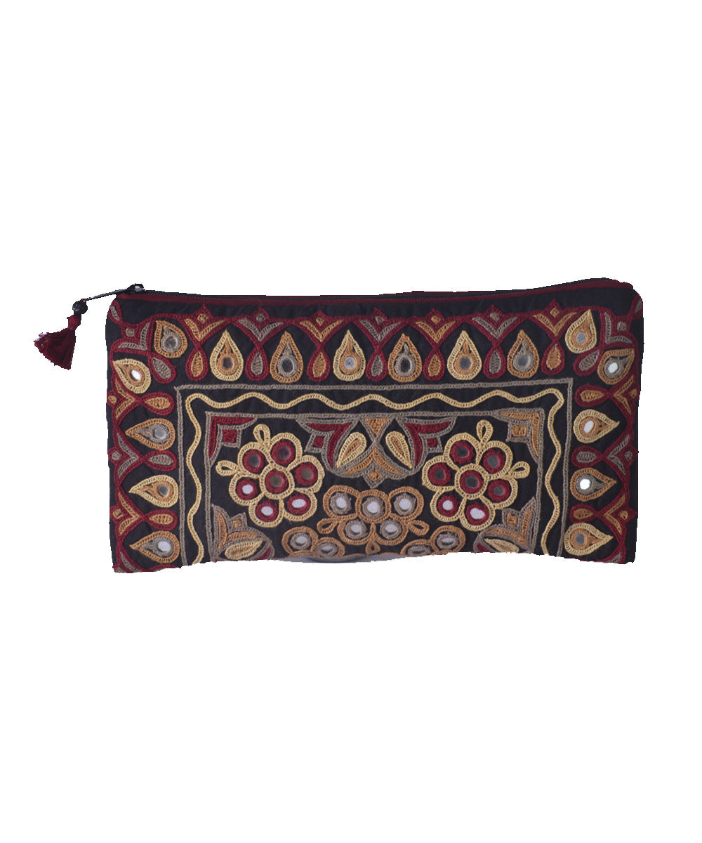 Multi color hand embroidery cotton clutch purse
