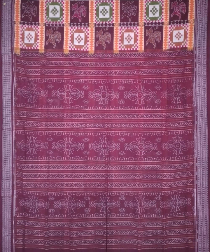 Dark scarlet handloom cotton sambalpuri saree