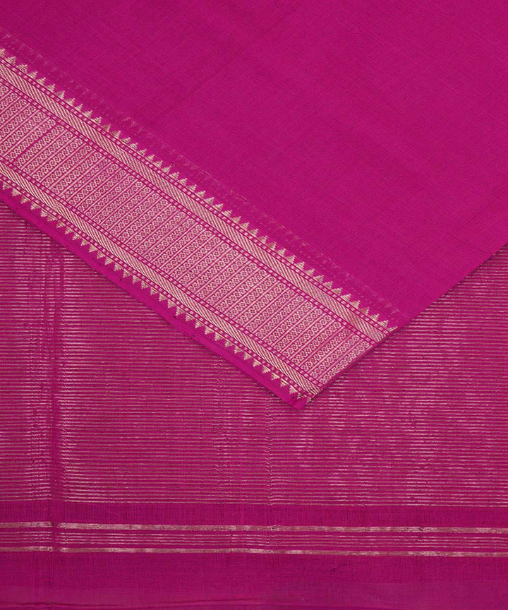Purple pink silver big border cotton handwoven mangalagiri saree
