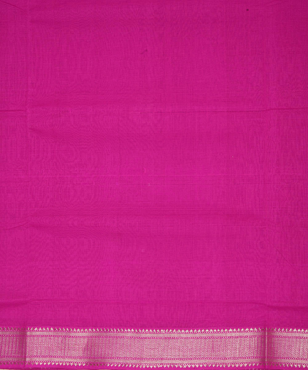 Purple pink silver big border cotton handwoven mangalagiri saree