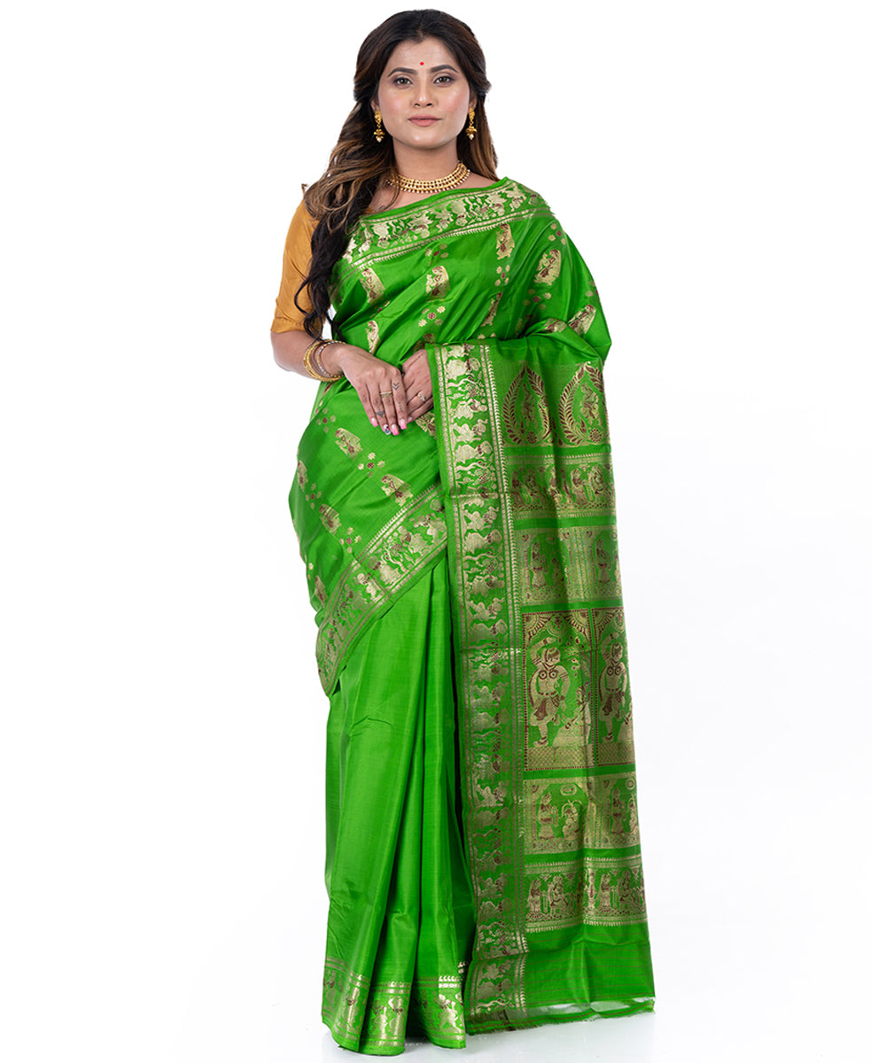 Light green handwoven baluchari silk saree