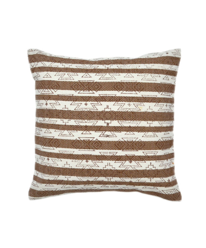 Brown white handblock print cotton cushion cover