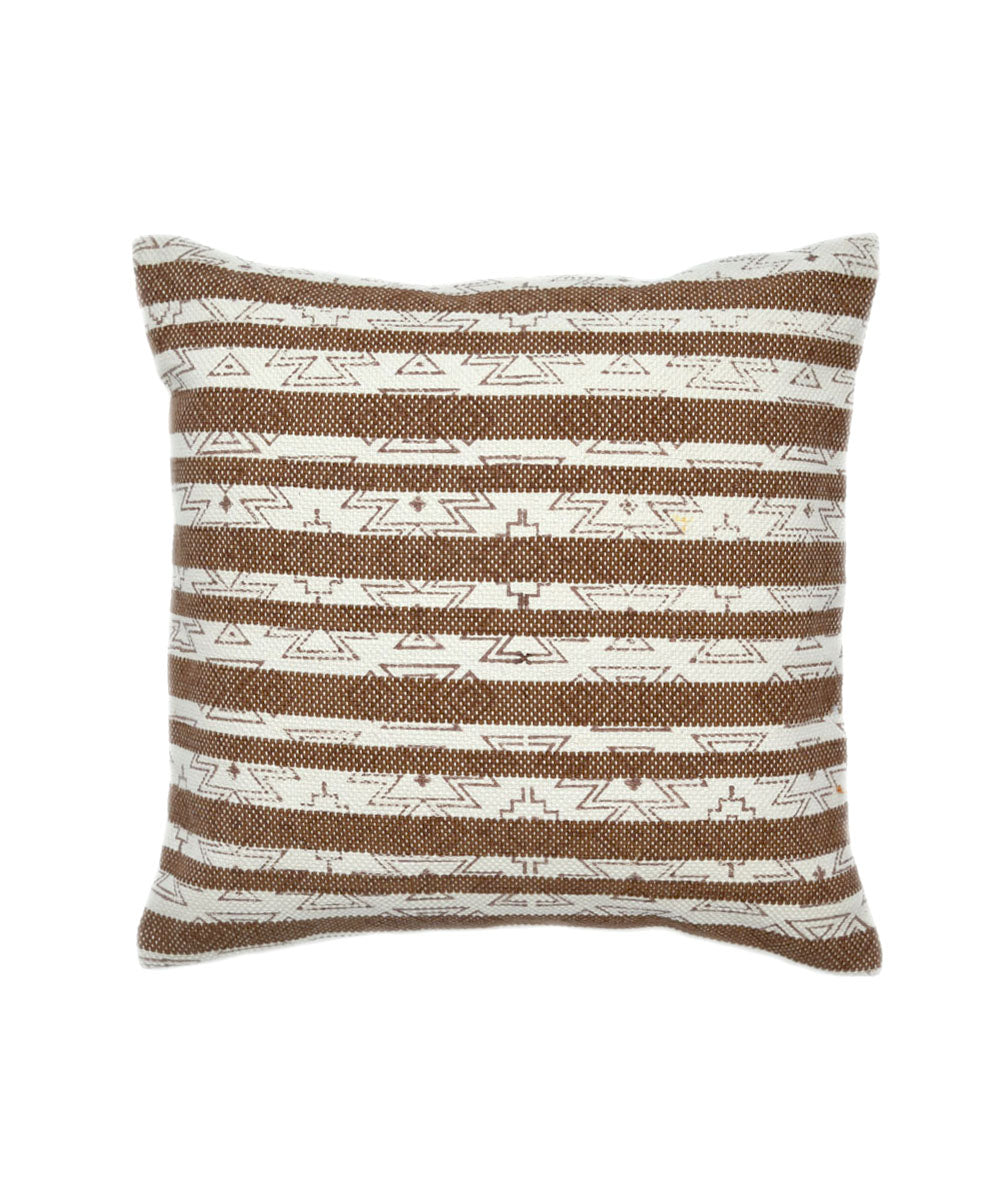 Brown white handblock print cotton cushion cover