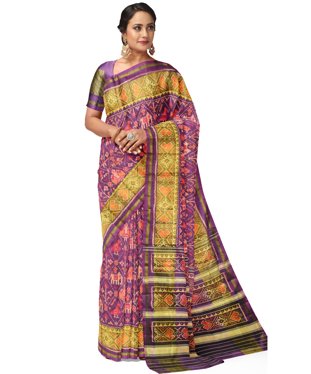 Purple silk handwoven patola saree