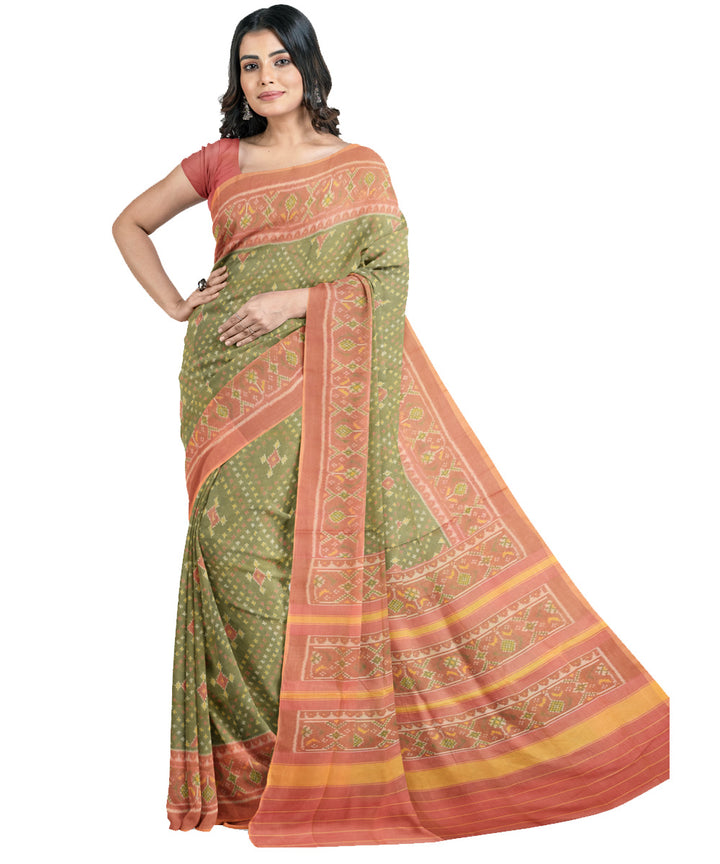 Green handwoven cotton patola saree