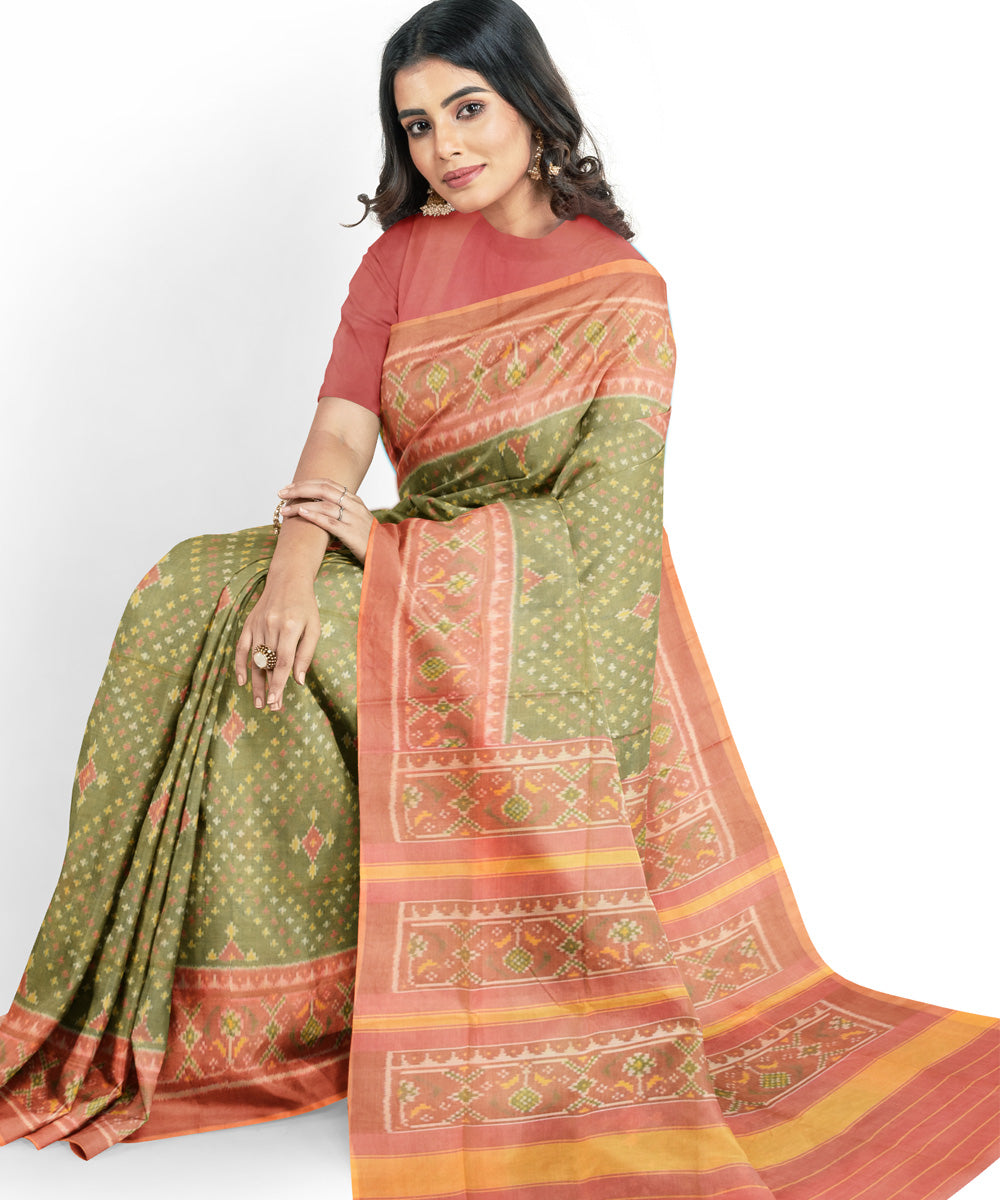 Green handwoven cotton patola saree