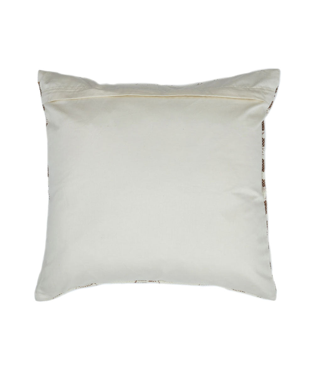 Brown white handblock print cotton cushion cover