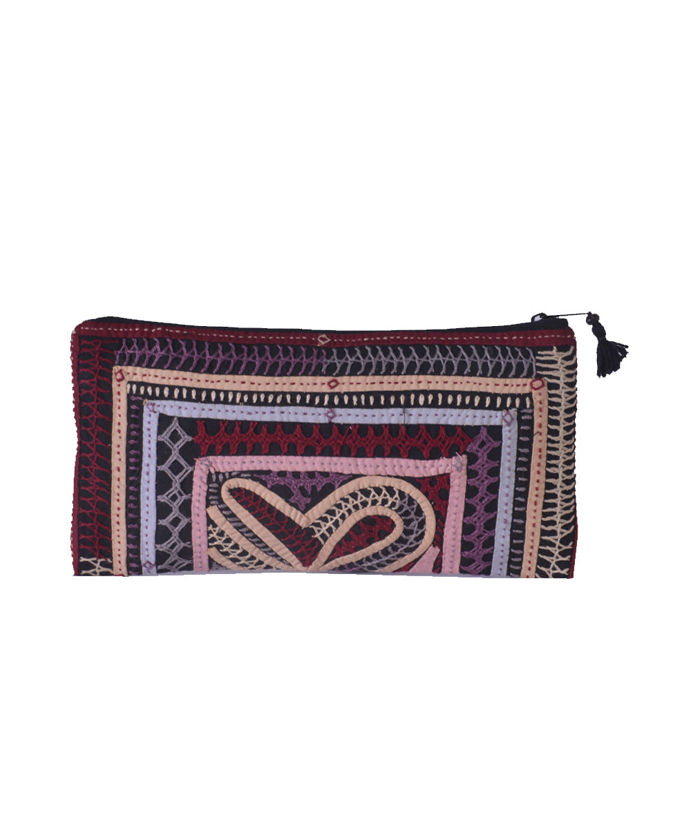 Multi colour hand embroidery cotton clutch purse