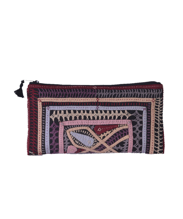 Multi colour hand embroidery cotton clutch purse