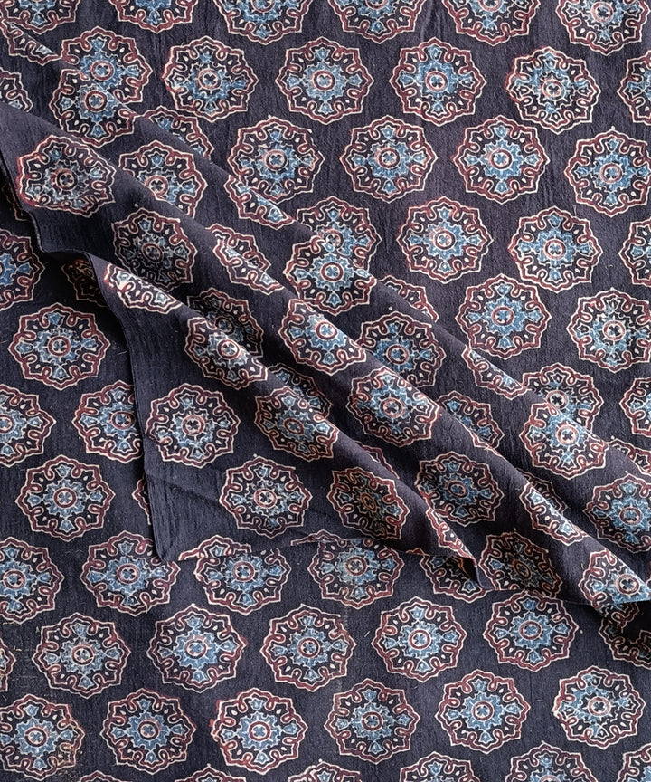 2.5m Black blue ajrakh print handspun handwoven cotton kurta fabric