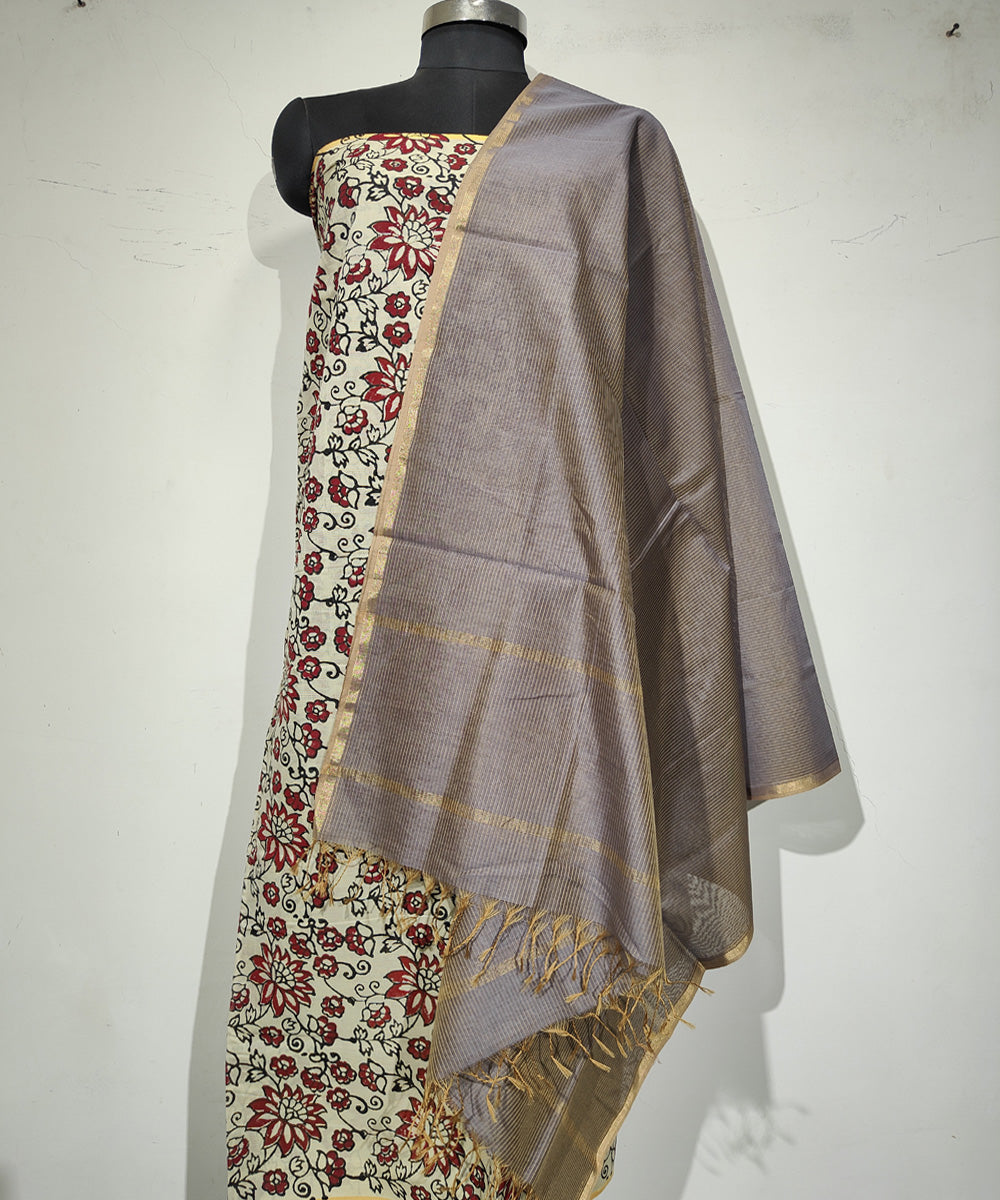 2pc Multicolor handloom maheshwari block print cotton silk suit set