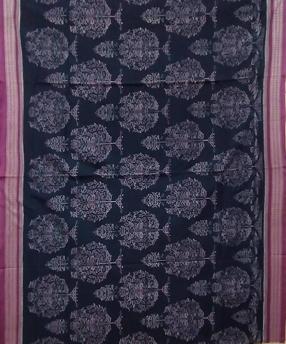 Black pink handwoven cotton sambalpuri saree