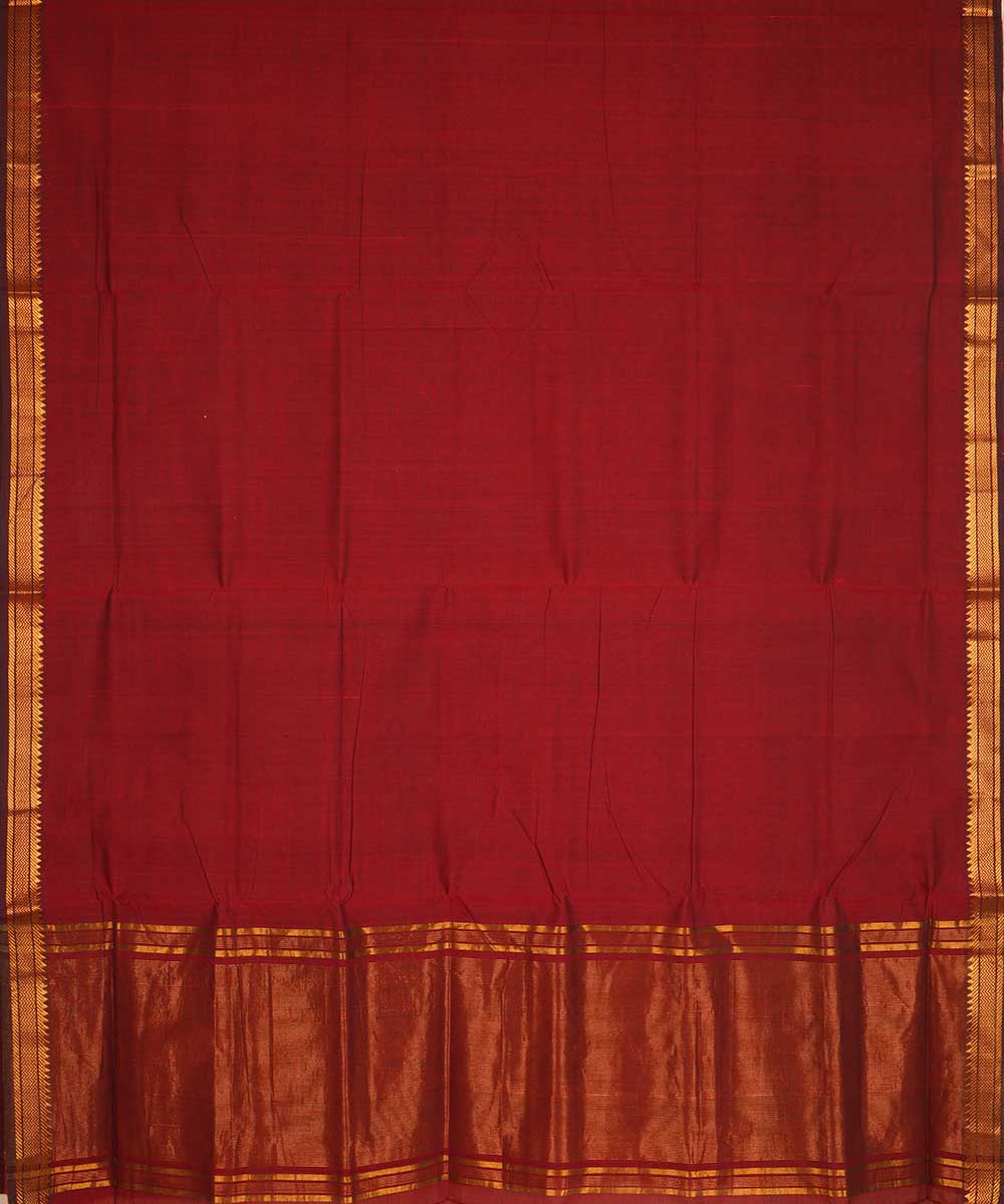 Maroon gold border cotton handwoven mangalagiri saree