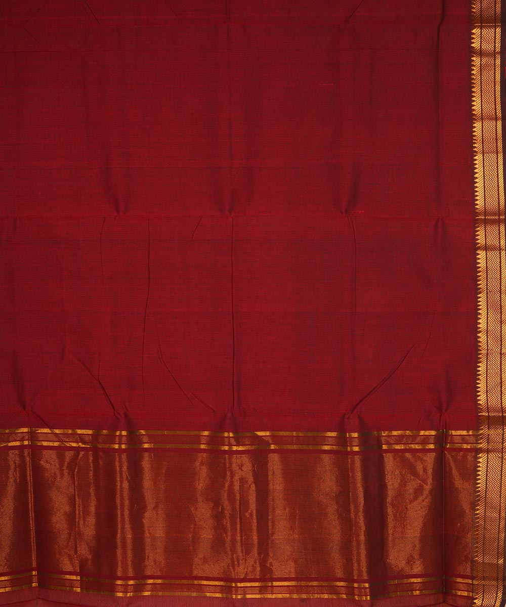 Maroon gold border cotton handwoven mangalagiri saree