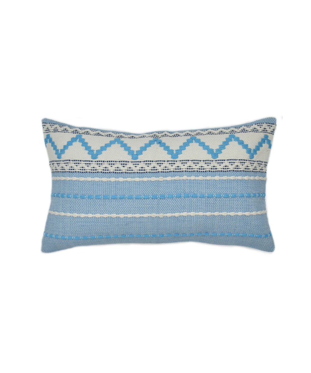 Sky blue white handwoven cotton cushion cover