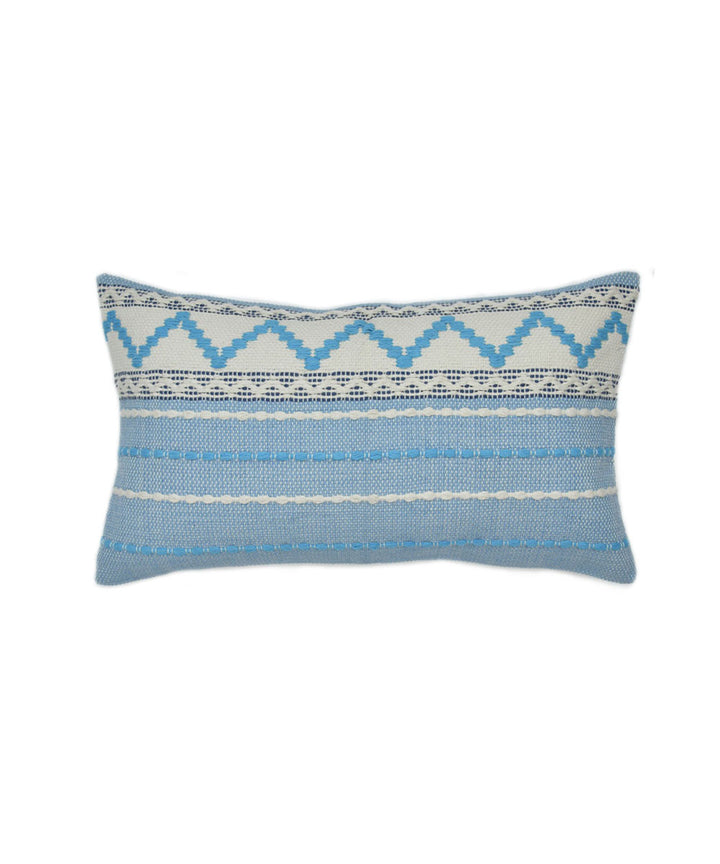Sky blue white handwoven cotton cushion cover