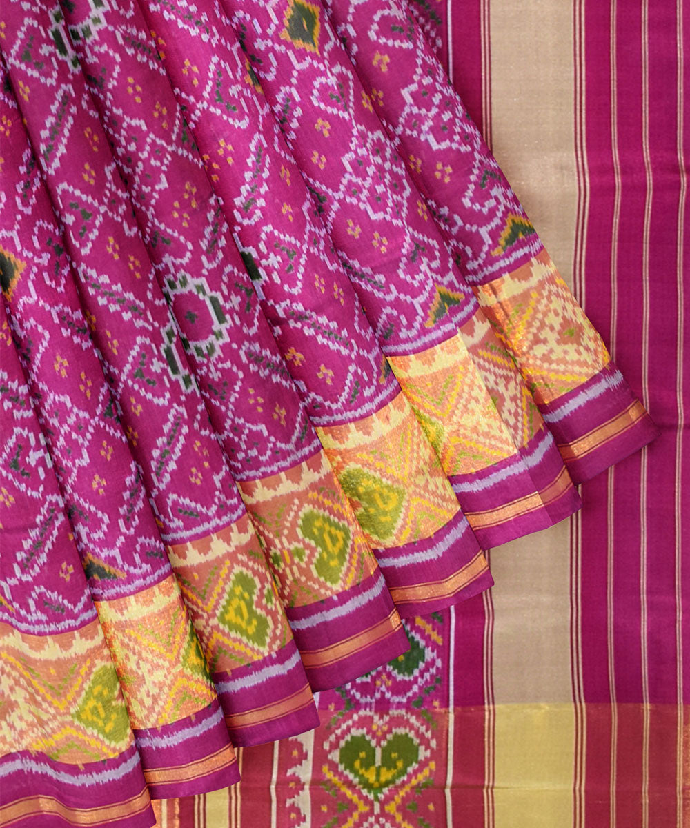 Purple pink silk handwoven patola saree