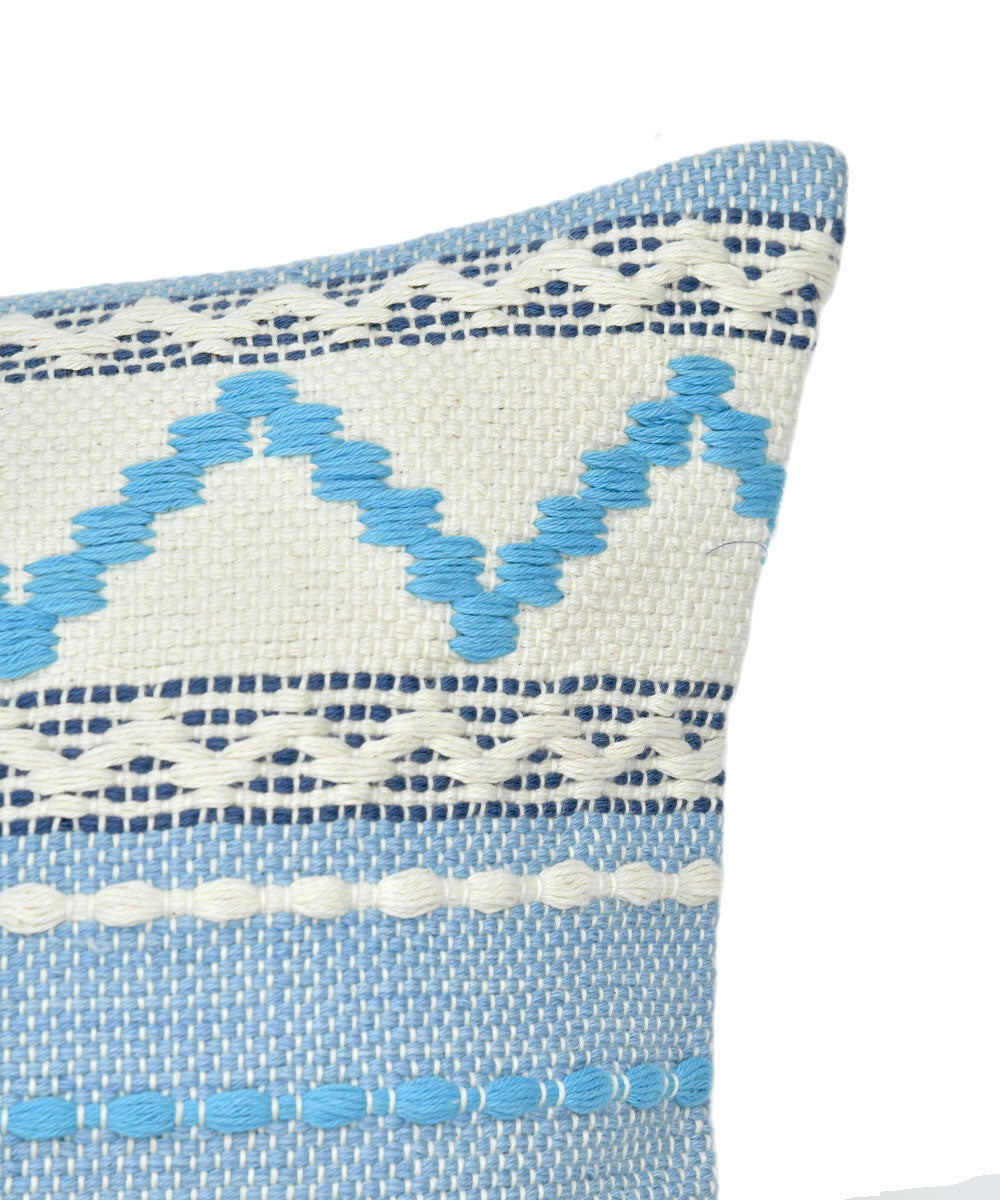 Sky blue white handwoven cotton cushion cover