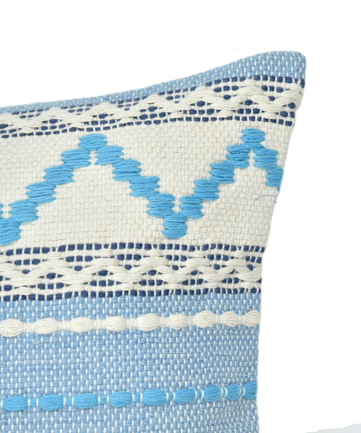 Sky blue white handwoven cotton cushion cover
