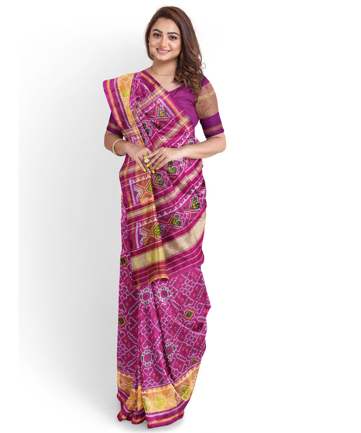 Purple pink silk handwoven patola saree