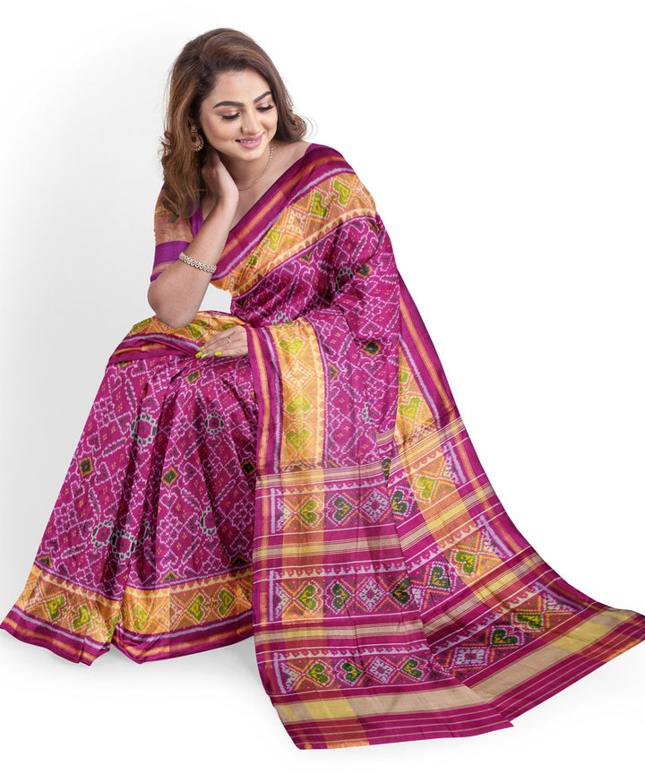 Purple pink silk handwoven patola saree