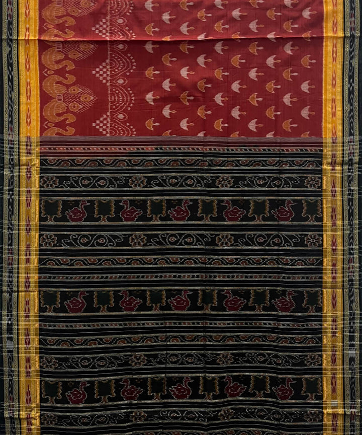 Maroon mustard and black cotton handwoven nuapatna saree