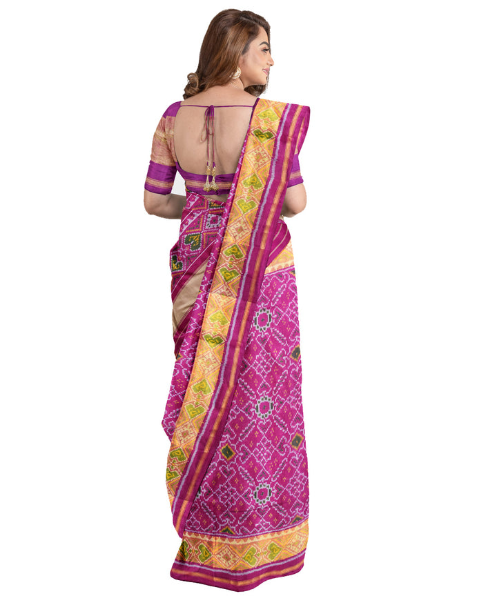 Purple pink silk handwoven patola saree