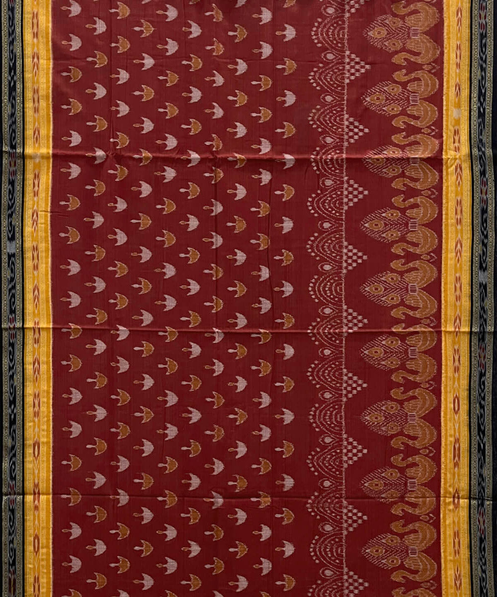 Maroon mustard and black cotton handwoven nuapatna saree