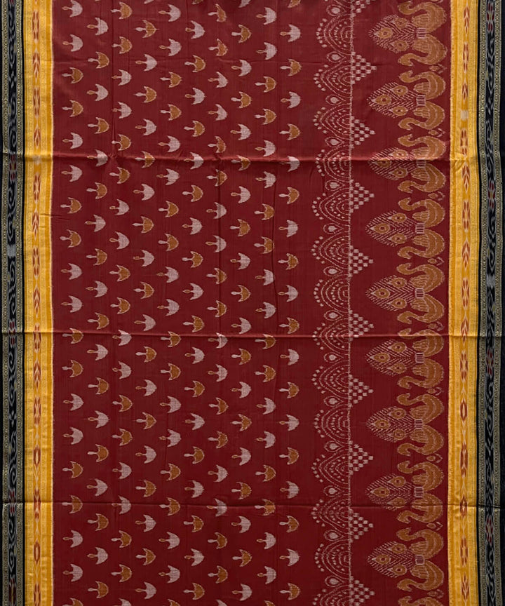 Maroon mustard and black cotton handwoven nuapatna saree