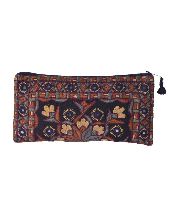 Multicolor hand embroidered cotton clutch purse