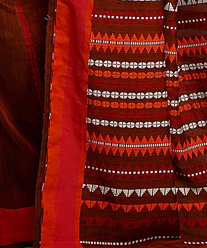 Brown handwoven begumpuri cotton bengal saree
