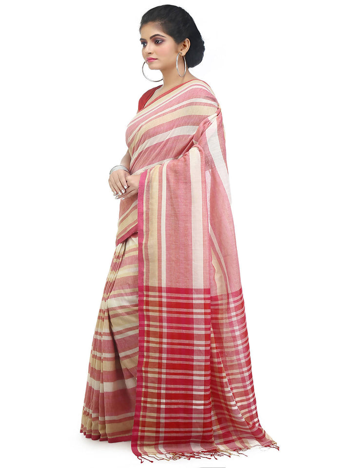 White red handloom handspun saree