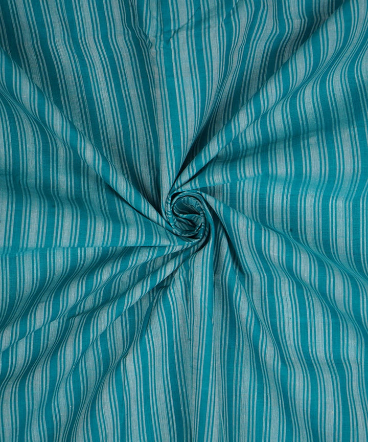 Blue green handwoven stripe cotton mangalagiri fabric