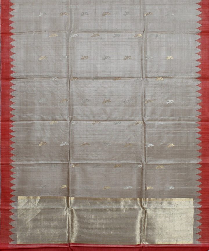 Beige orange handwoven kosa tussar silk saree