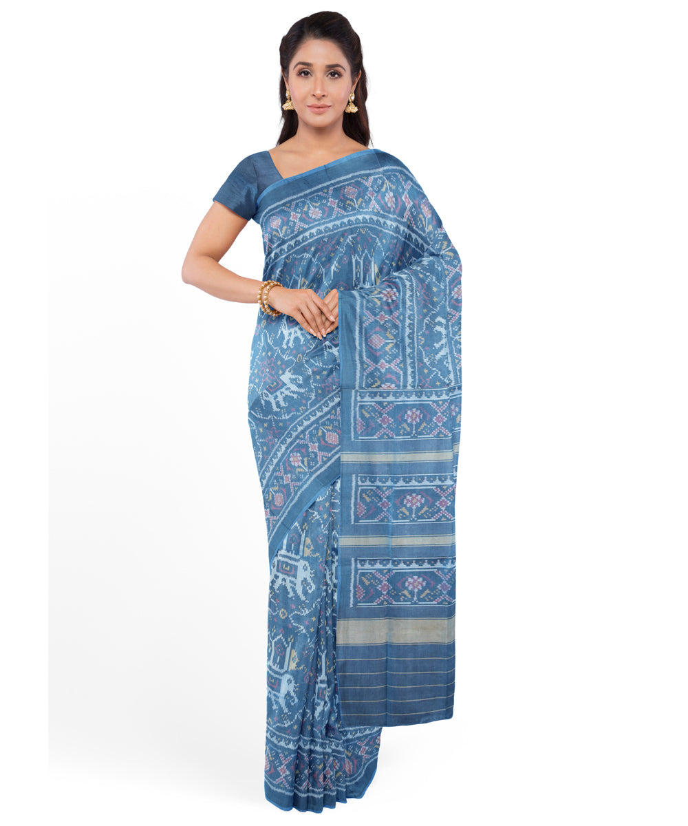 Turquoise handwoven cotton patola saree