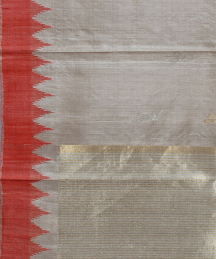 Beige orange handwoven kosa tussar silk saree