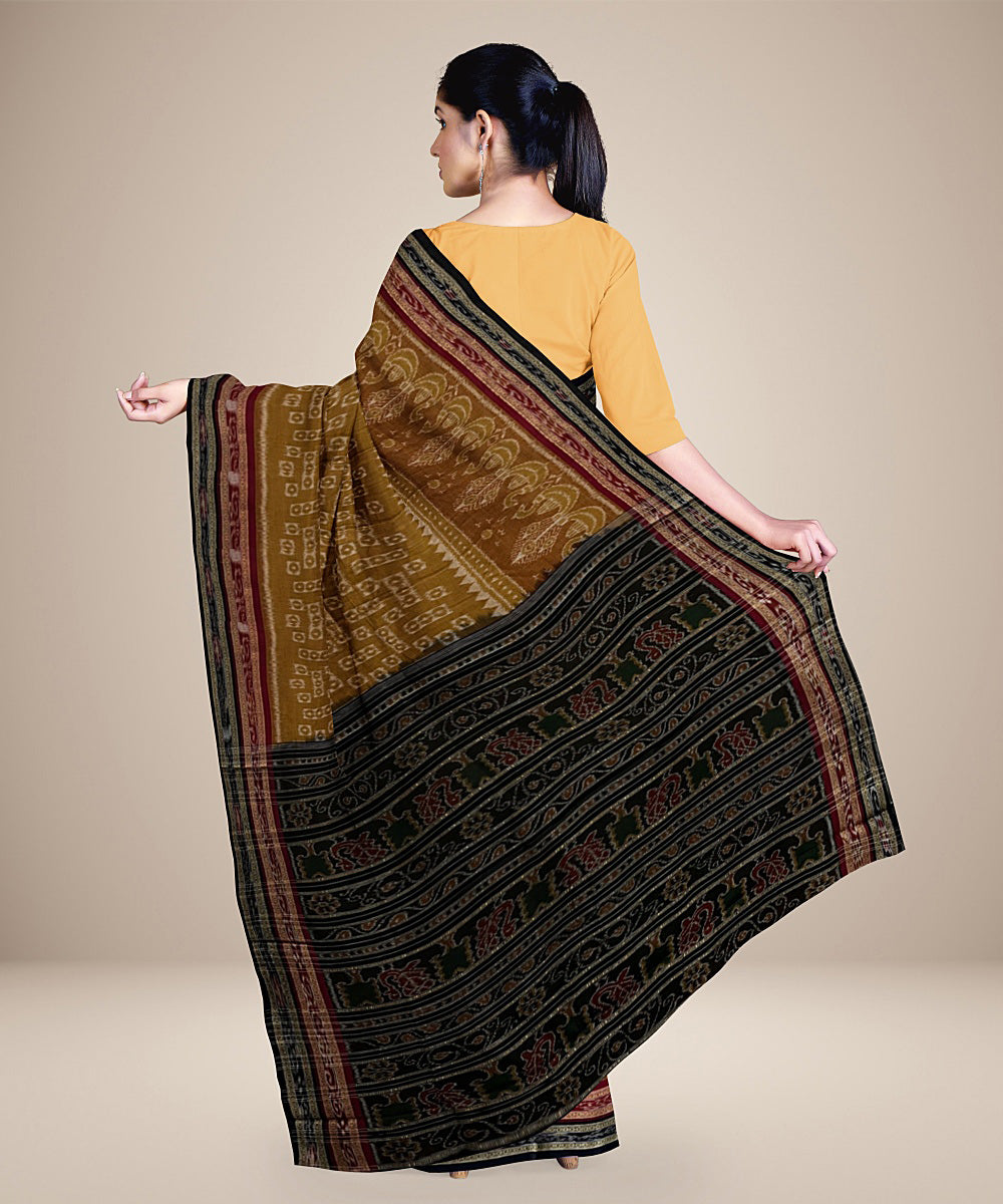 Brown black cotton handwoven nuapatna saree