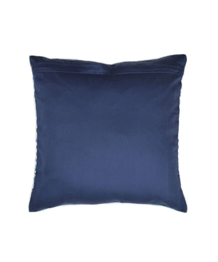 Sky blue white hand woven cotton cushion cover