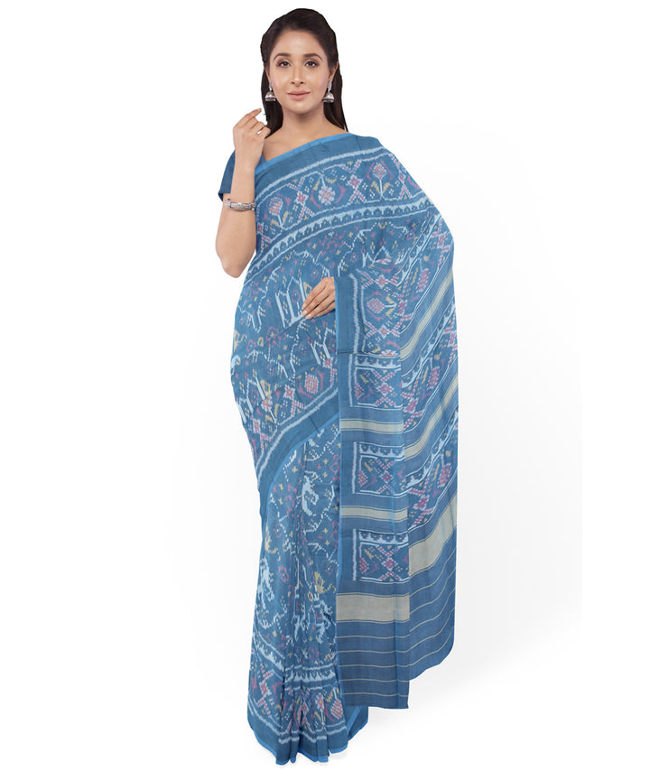 Turquoise handwoven cotton patola saree