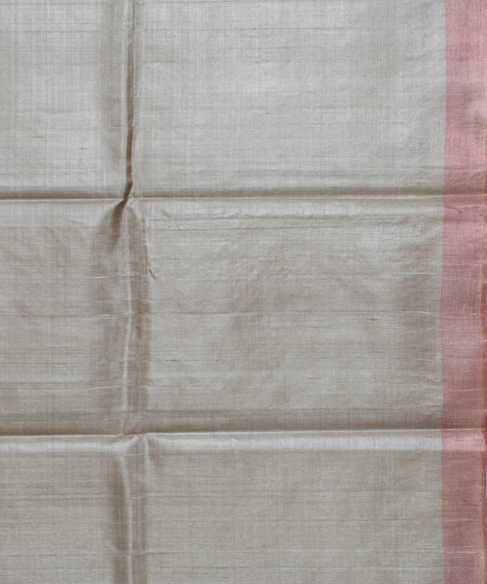 Beige orange handwoven kosa tussar silk saree