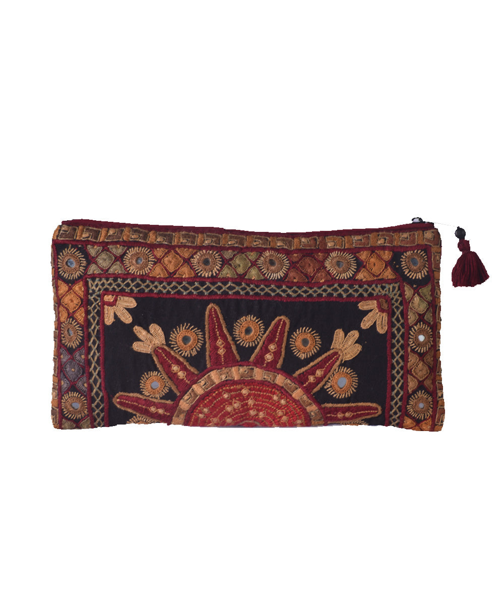 Multi color hand embroidered cotton clutch purse
