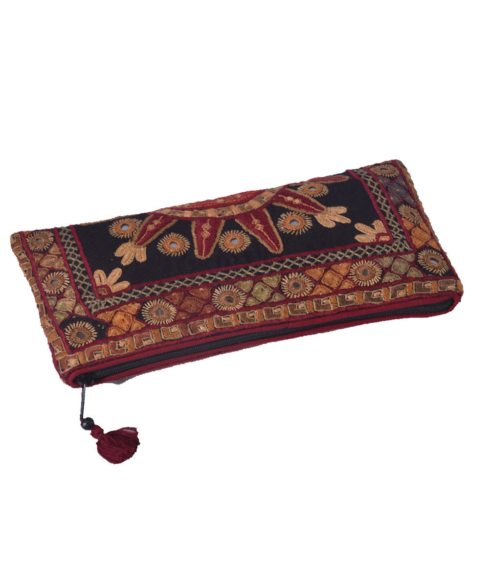 Multi color hand embroidered cotton clutch purse