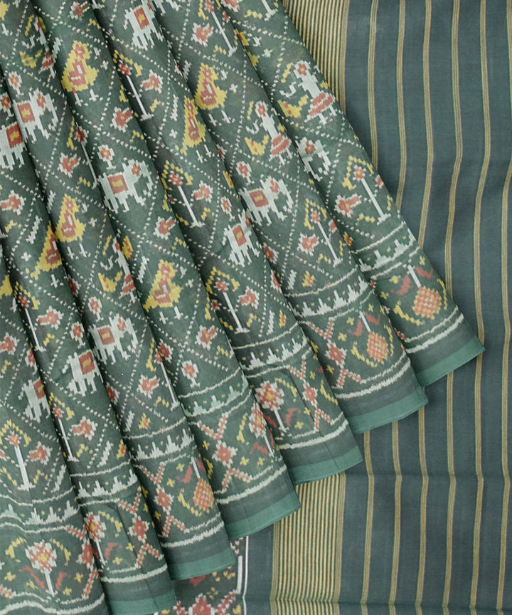 Dark green handloom cotton patola saree