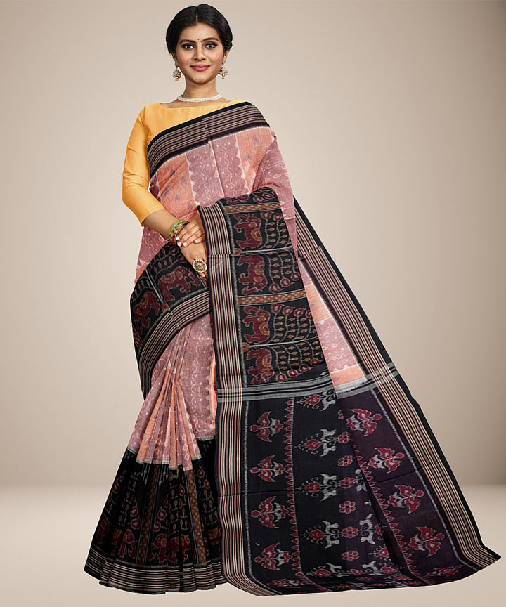 Grey black handwoven cotton nuapatna saree