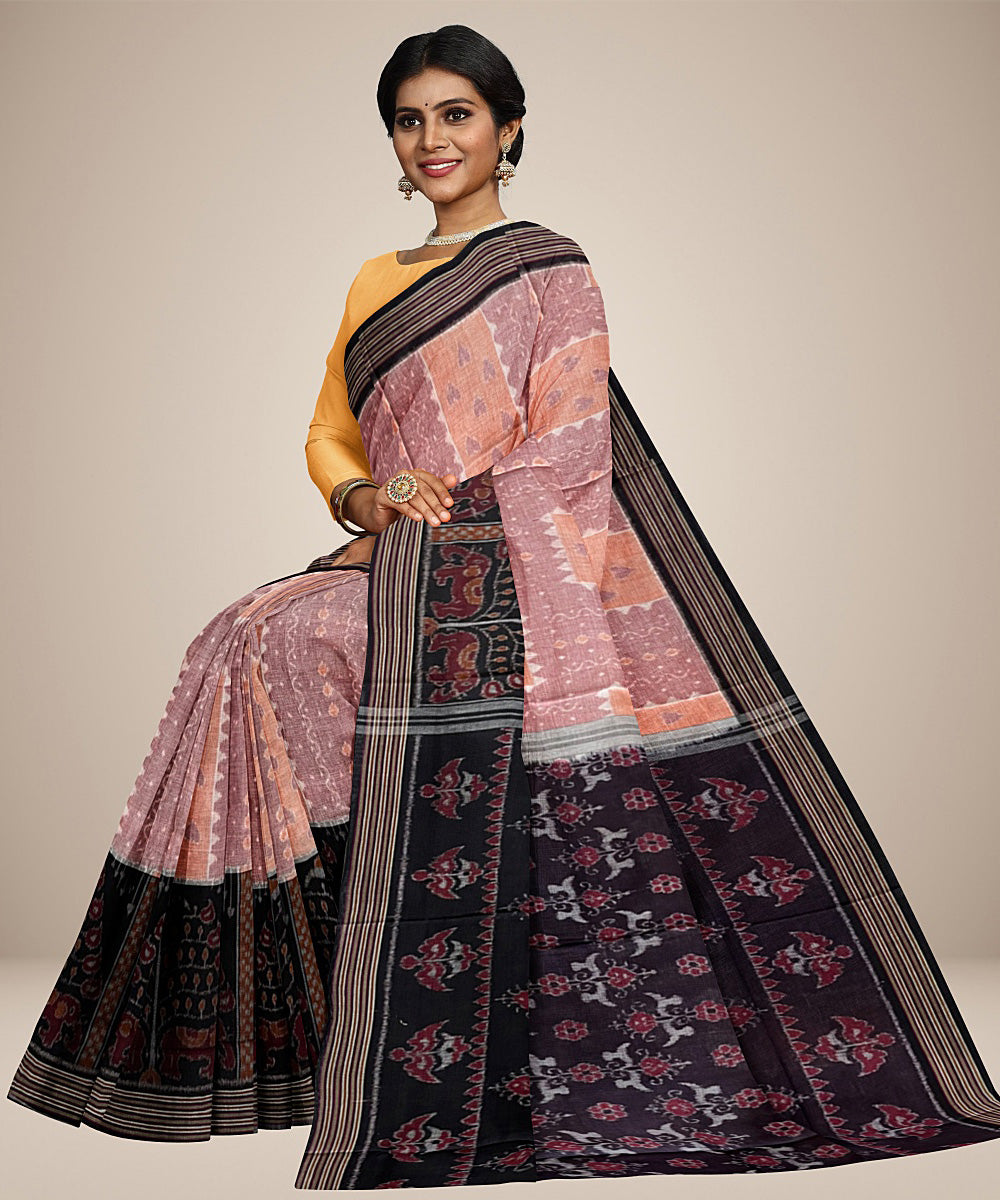 Grey black handwoven cotton nuapatna saree