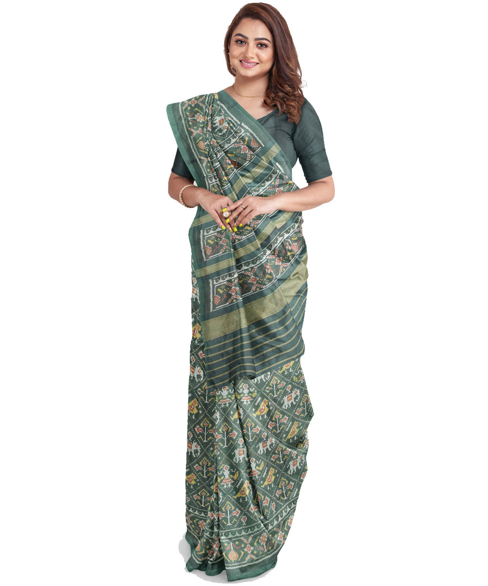 Dark green handloom cotton patola saree